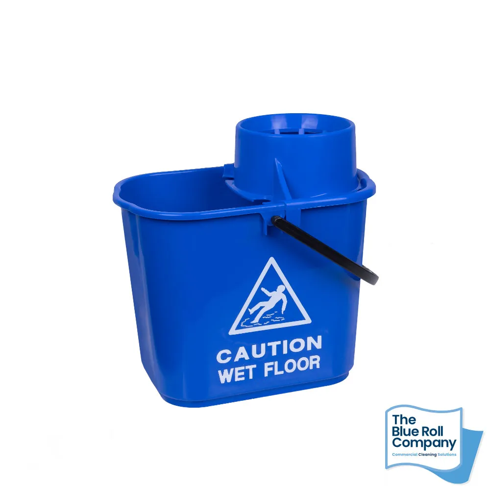 Mop Bucket & Wringer - Caution Wet Floor (Blue)